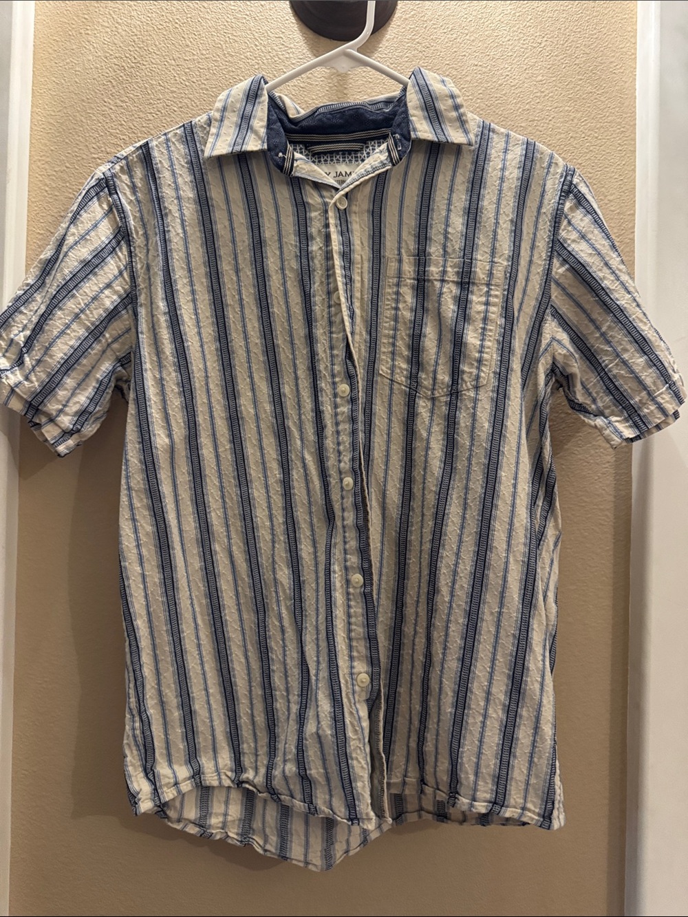 Striped Button-Down Short-Sleeve Shirt - Blue & Cream